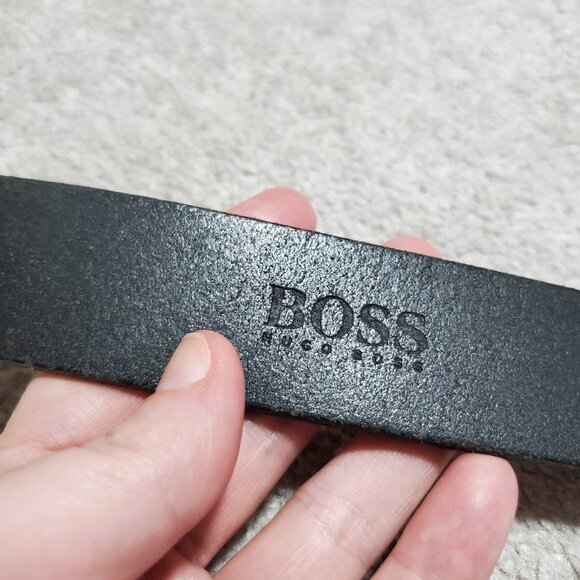 HUGO BOSS & ALLEN EDMONDS Italian Genuine Leather Belt Black Silver Men's 36 - Picture 5 of 10